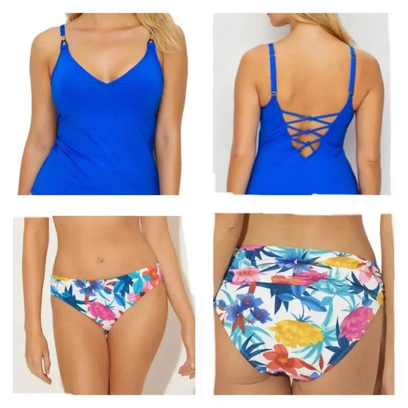 Bleu Rod Beattie Aruba Bleu Tankini Size 4 and Floral Bikini Bottom Size 6 - Picture 1 of 12